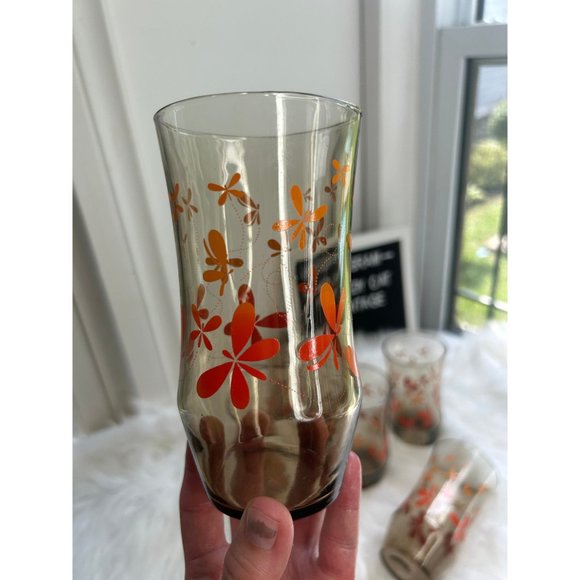 Vintage butterfly black drinking glasses orange red funky 70s cottagecore - Picture 5 of 5